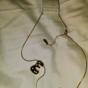 Anthropologie 14KP Gold Necklace with Gold Bubble "E" Charm